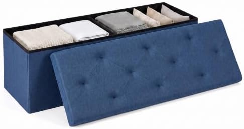 OLIXIS 43 Inch Folding Storage Ottoman Bench, Blue Ottoman with Storage by OLIXIS