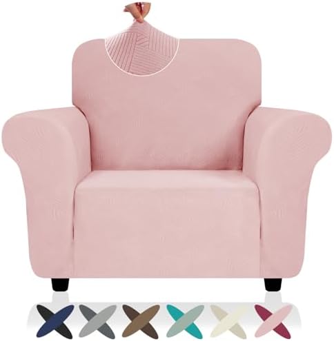 ZNSAYOTX Chair Cover with Arms (30"-47"), New Striped Sofa Chair Covers for Living Room, Dogs Pet Friendly Anti-Slip Chair Protector Spandex Armchair Slipcovers (Rose, Chair) by ZNSAYOTX