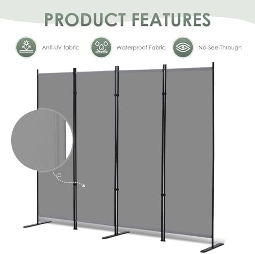 RANTILA 4 Panel Room Divider, 6 FT Folding Privacy Screen with Wide Feet, Freestanding Partition for Room Separation, Portable Room Divider Panel, 89" W x 71" H, Grey - Image 6