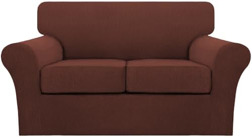 Turquoize 3 Piece Sofa Covers For 2 Cushion Couch Sofa Slipcover Soft Couch Cover For Dogs-Washable Sofa Furniture Cover With 2 Individual Cushion Covers, Thick Jacquard Fabric (Loveseat, Burnt Brick) by Turquoize
