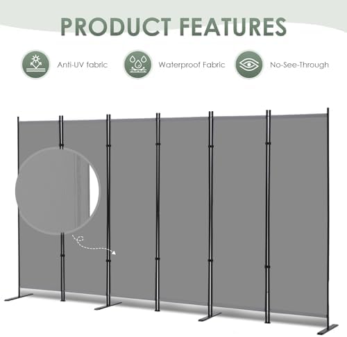 RANTILA 6 Panel Room Divider, 6 FT Folding Privacy Screen with Wide Feet, Freestanding Partition for Room Separation, Portable Room Divider Panel, 133" W x 71" H, Grey - Image 5