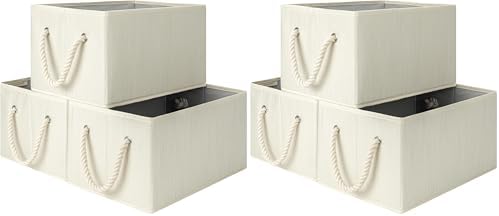 StorageWorks Storage Baskets for Shelves, Foldable Fabric Closet Storage Bins with Handles, Fabric Storage Bins Clothes Organizer, Beige, White & Ivory, 6-Pack, Large by StorageWorks