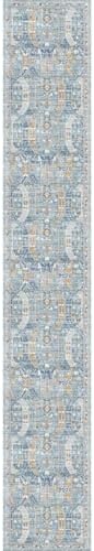 Madane Washable Runner Rugs 2x12 Long for Hallway Kitchen Soft, Blue/Gold - Image 3