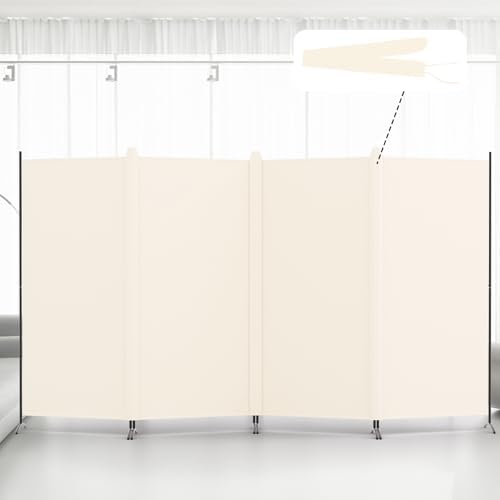 Kokorona 4 Panel Room Divider, 6FT Tall Folding Privacy Screen Wall Dividers, Portable Privacy Screen Freestanding Room Divider for Room Separation, Included - Cover Strips, Beige, 136''W x 71''H by Kokorona