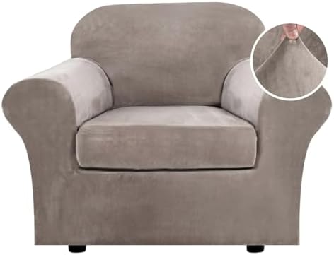 H.VERSAILTEX Rich Stretch 2 Piece Chair Cover Chair Slipcover Sofa Cover Furniture Protector Couch Soft with Elastic Bottom Chair Couch Cover with Arms Width Up to 49 Inch(Chair, Taupe) by HVERSAILTEX