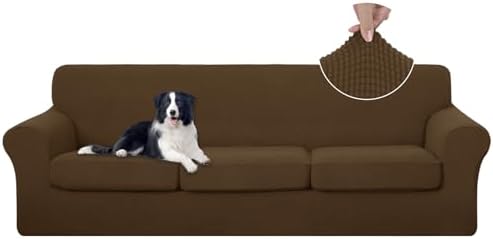 U-NICE HOME 4 Pieces Oversized Stretch Couch Cover Slipcover, Brown by U-NICEHOME