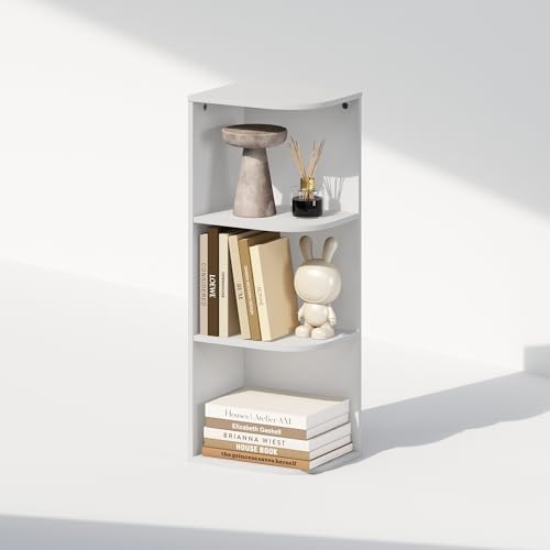 Furinno Reed Corner Shelf, 3-Tier Corner Bookshelf, Book Shelf, Corner Shelves, Storage Rack, for Organization and Storage, Home Office, Living Room, White - Image 4
