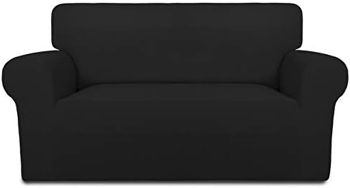 PureFit Stretch Loveseat Covers Fleece Couch Covers for Sofa Black by PureFit