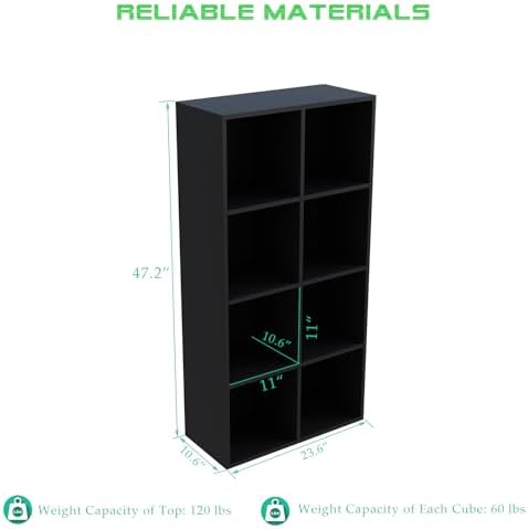 OSCHF 8-Cube Storage Shelf Bookcase, Black - Image 3