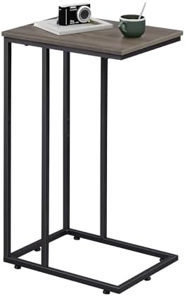 WLIVE Small Side Table, C Shaped End Table for Couch, Sofa and Bed, Tv Tray Table that Slides Under for Living Room, Bedroom, Bedside, Gray and Black by WLIVE