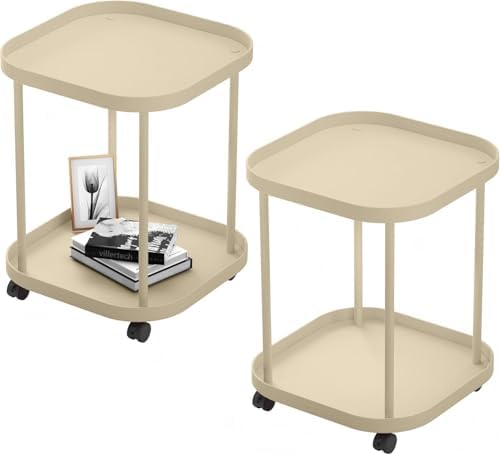 Side Table with Wheels, 2-Tier End Table Small Night Stand by villertech