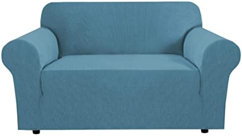 H.VERSAILTEX Stretch Couch Cover Couch Slipcovers for 2 Cushion Couch Washable Couch Covers 1 Piece with Elastic Bottom, Textured Checked Jacquard Fabric(Loveseat 58"-70" Wide, Storm Blue) by HVERSAILTEX