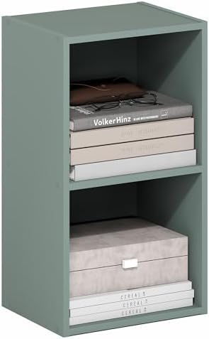 Furinno PASIR Book Shelf, 2-Tier Modern Bookshelf, Open Shelves Bookcase 9 x 12 x 21, Easy Assembly, for Living Room, Bedroom, Home Office, Sage Green - Image 3