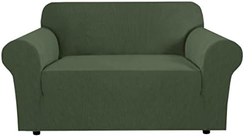 H.VERSAILTEX Stretch Couch Cover Loveseat Covers for 2 Cushion Couch Slipcover|Sofa Cover for Love seat 1 Piece, Textured Checked Jacquard Fabric(Loveseat 58'-70' Wide, Bronze Green) by HVERSAILTEX