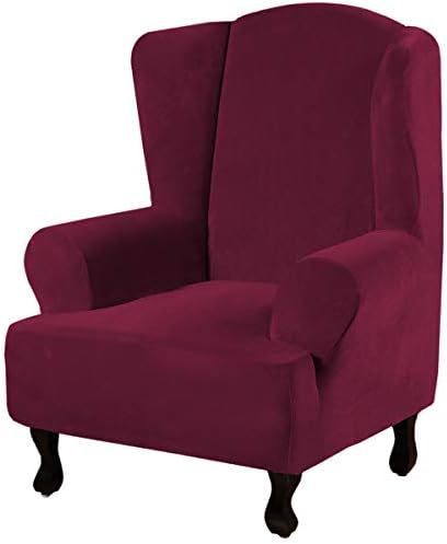 H.VERSAILTEX Wingback Chair Covers Velvet Plush Wing Chair Slipcover 1 Piece High Stretch Wing Back Chair Slipcovers Sofa Cover Furniture Cover with Elastic Bottom, Burgundy by HVERSAILTEX