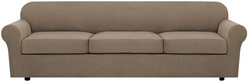 H.VERSAILTEX 4 Piece Stretch Sofa Covers for 3 Cushion Couch Furniture Slipcovers for Living Room (1 Base Cover Plus 3 Seat Cushion Covers) Jacquard Fabric Cover (XL Sofa, Macchiato) by HVERSAILTEX