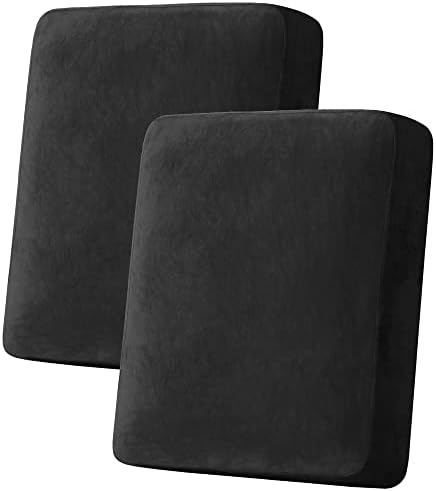 H.VERSAILTEX Velvet Stretch Couch Cushion Cover Plush Cushion Slipcover for Chair Loveseat Sofa Cushion Furniture Protector Seat Cushion Sofa Cover (2 Piece Medium Sofa Cushion Covers, Black) by HVERSAILTEX