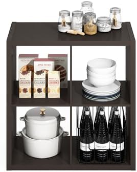 Furinno HERMITE 4-Cube Kitchen Island, Extra Thick Coffee Bar, Dark Oak - Image 6