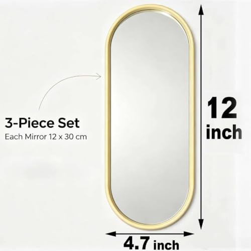 3 pcs Wall Mirrors and Tray Décor Set, Cute Vanity Mirrors with Gold Frame, Bathroom Decor for Bedroom, Entryway, Living Room Farmhouse Decor (12”x4,7”) - Image 2