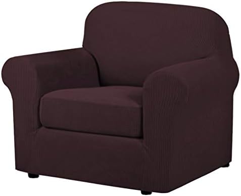 H.VERSAILTEX 2-Pieces Chair Cover Slipcover Furniture Protector Armchair Cover Couch Covers Fit Chair Width Up to 47 Inch, Jacquard Spandex Slipcover Skid Resistance (Chair, Brown) by HVERSAILTEX