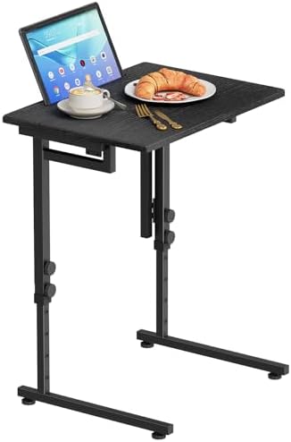 Adjustable Height Tv Tray Table,Portable Folding Tv Tray Dinner Snack Trays Table,Small Foldable C-Shaped End Table for Eating,Slide Under Couch Side with Sturdy MDF Top,No Assembly(Black+Black) by Katrawu
