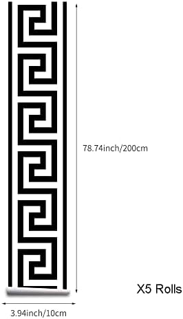 funlife Greece Pattern Peel and Stick Wall Border Stickers, Self Adhesive Skirting Wall Waist Line Decal for Bathroom Wall Vanity Mirror, 78.74"X3.93" PVC White Black 5 Rolls - Image 6