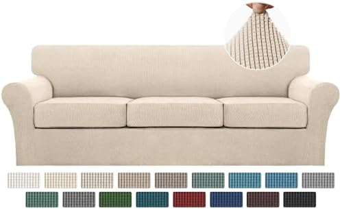 Turquoize 4 Piece Sofa Covers For 3 Cushion Couch Sofa Slipcover Soft Couch Cover For Dogs-Washable Sofa Furniture Covers With 3 Individual Large Cushion Covers Feature Fabric (XL Sofa,Biscotti Beige) by Turquoize