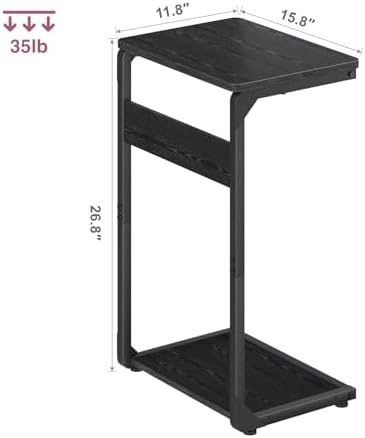 Wood Pedestal Snack TV Trays Set of 2, Small C Shaped NightStand ET-YB-BKW2 - Image 3