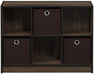 Furinno BASIC Book Shelf, 6-Cube Bookshelf with Open Shelf, 3 x 2 Bookcase with Storage Bins, Closed Back, Horizontal, 11.9 x 31.6 x 23.6, for Living Room, Bedroom, Home Office, Columbia Walnut - Image 6