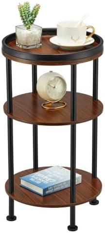 Side Table, Small Round Side Table for Small Spaces, 3-Tier Round Accent Table Slim Side Table, Modern Sofa End Table Corner Table for Living Room Bedroom Nightstand (Classic, Cherry) by Zexvida