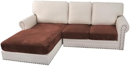H.VERSAILTEX Velvet Stretch Sectional Couch Covers 3 Pieces Sofa Seat Cushion Covers L Shape Separate Couch Cover for Both Left/Right Sectional Couch (Large Sofa 2 Seater + 1 Chaise, Burnt Brick) by HVERSAILTEX