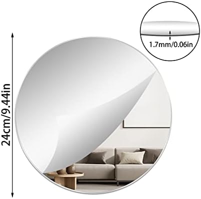 9.44" Round Acrylic Mirror Tile, 2Pcs Flexible Plastic Wall Mirror - Image 2