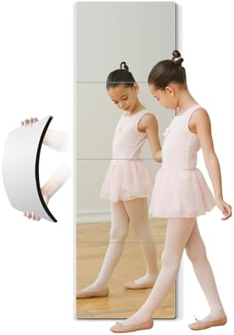 quegau Full Length Safety Shatterproof Mirror for Kids, Plastic Wall Mirror Made of Acrylic Plexiglass, 4 Pcs 16" x16", Long Bedroom Door Closet Mirror for Home Gym Body Workout by quegau