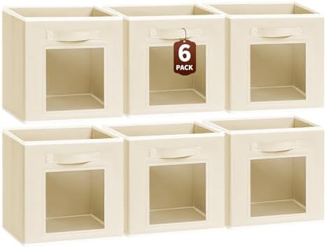 Homsorout Storage Baskets for Organizing - 6 Pack Cube Storge Bins, Foldable Storage Bins with Handle, Closet Organizers and Storage Baskets for Toys, Clothes, Beige by Homsorout