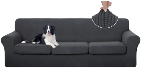 U-NICE HOME 4 Pieces Oversized Stretch Couch Cover Slipcover, Dark Grey by U-NICEHOME