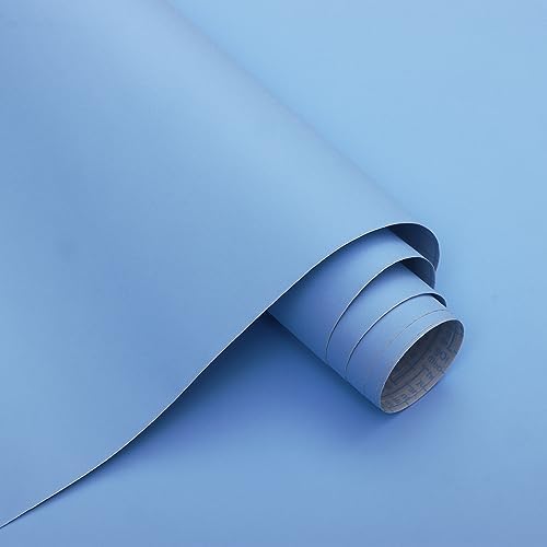 15.7" x 118" Light Blue Peel and Stick Wallpaper Blue Contact Paper Waterproof Self Adhesive Wallpaper Removable Easy to Clean Vinyl Decorative for Desk Wallcovering Countertop Cabinet by Micpolo