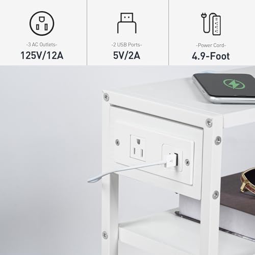HOOBRO Small Narrow Side Table with Charging Station, Skinny End Table for Small Spaces, Slim Nightstand with USB Ports Outlet, Sofa Beside Table with Storage Shelf, White WT102UBZ01 - Image 7