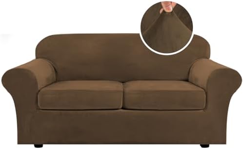 H.VERSAILTEX Real Velvet Plush 3 Piece Stretch Sofa Covers Couch Covers for 2 Cushion Couch Sofa Slipcovers Width Up to 90 Inch Feature Thick Soft Stay in Place (Sofa, Bronze Brown) by HVERSAILTEX