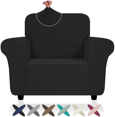 ZNSAYOTX Chair Cover with Arms (30"-47"), New Striped Sofa Chair Covers for Living Room, Dogs Pet Friendly Anti-Slip Chair Protector Spandex Armchair Slipcovers (Black, Chair) by ZNSAYOTX