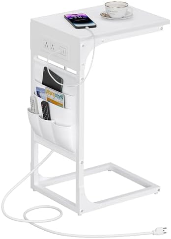 TUTOTAK C Shaped End Table with Charging Station, Side Table for Sofa by ChoosetutotakFurnitureBuildYourCozyHome
