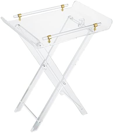 Clear Acrylic Folding Side Table with Handle, X-Leg Small End Table by LIKENOW