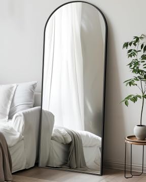 Antok Full Length Mirror, 59"x18" Floor Mirror with Stand, Black, Arched - Image 2