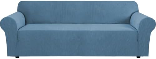 H.VERSAILTEX Stretch Couch Covers for Sofa 1 Piece Slipcovers for Couch and Sofas 3 Seater Couch Cover Feature Thick Checked Jacquard Fabric with Elastic Bottom(Large Sofa 90"-100" Wide, Dusty Blue) by HVERSAILTEX