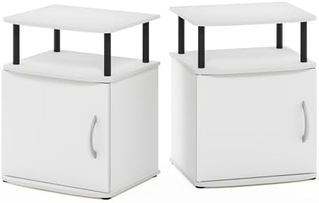 Furinno Jaya Side Table Set of 2, 2-Tier Open Shelf End Table with Door Cabinet, Soft-Edges Night Stand, Bedside Table, for Living Room, Bedroom, White - Image 6