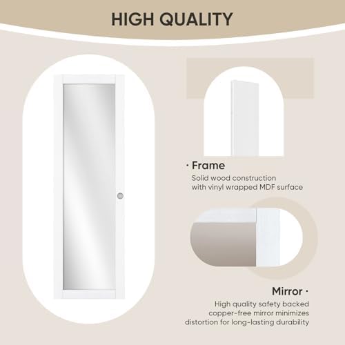 JUBEST 72" x 80" Mirror Closet Door, Preassembled One Side Mirror Door with Hardware Kit & Matching Fascia, Solid Wood Frame with Water-Proof PVC Surface, Easy to Install, White - Image 5
