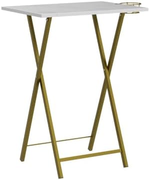 VECELO Folding TV Tray for Eating Set of 2, Portable Dinner/Snack Table with Cup Holder for Couch, Living Room and Small Space, Golden - Image 5