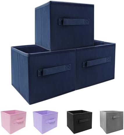 EBIGIC Small Storage Bins,Collapsible Fabric Storage Organizer 9.0"x7.5"x7.5" 3 Pack,Mini Storage Box,fit for closet, living room, bookshelf, Kids clothes and toys storage and organization Blue by EBIGIC