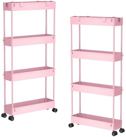SPACELEAD 2-piece Set Slim Storage Cart 3 Tier,Bathroom Organizer Rolling Utility,Mobile Shelving Unit Slide Out for Office, Kitchen, Laundry Room & Narrow Places by Home