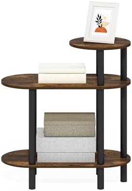 Furinno Turn-N-Tube Side Table, 3-Tier Oval Sofa End Table with Open Shelf, Toolless Assembly Night Stand, Bedside Table, for Living Room, Bedroom, Amber Pine - Image 4