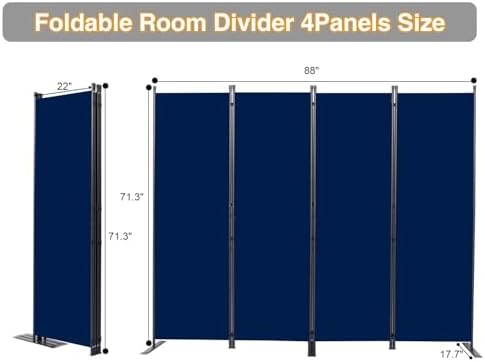 Room Divider, 4 Panel Folding Privacy Screens with Wider Feet, Navy Blue - Image 2